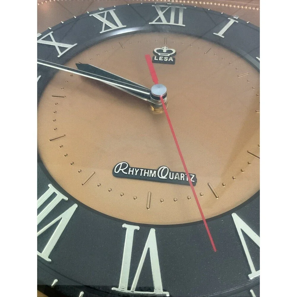 Rare Vintage Rhythm Quartz Square Wall Clock With Arabic Numbers 12.5” Taiwan